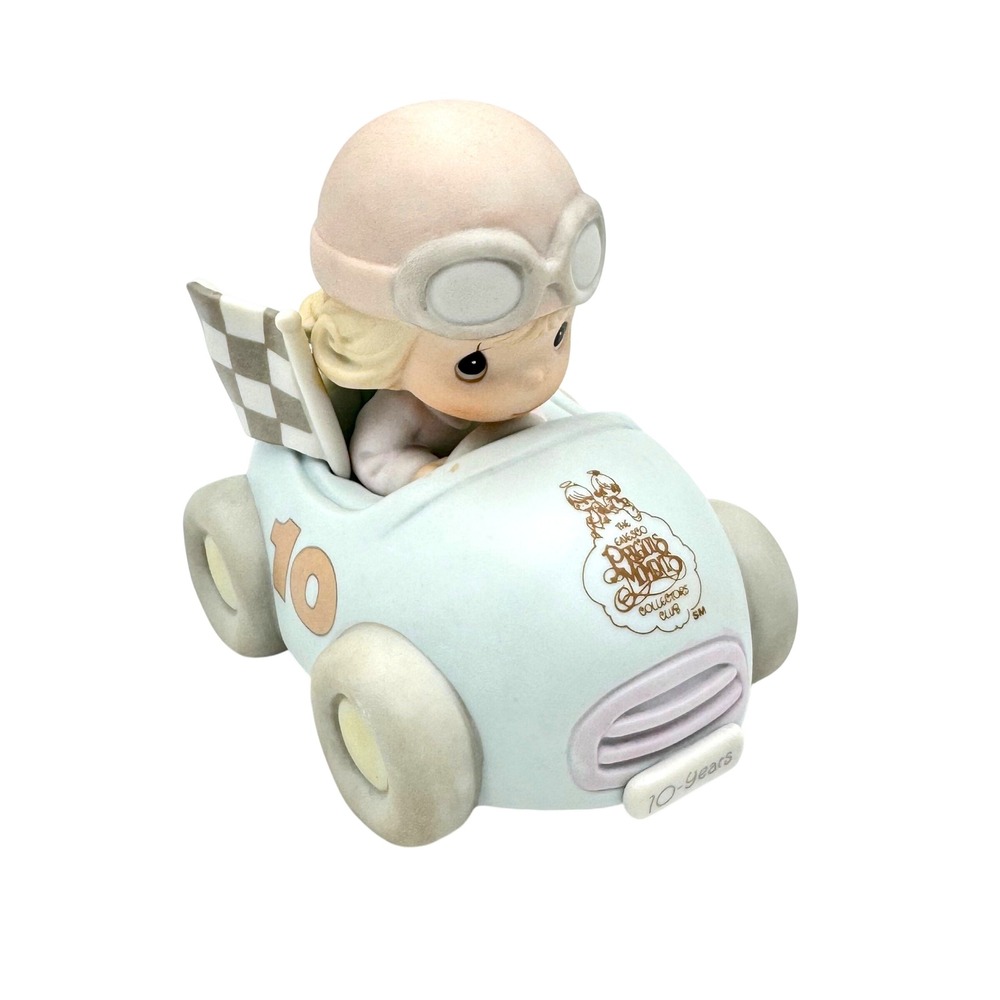 Precious Moments 1990 Ten Years and Still Going Strong Race Car Figurine PM-901